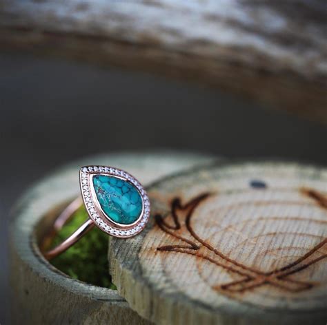 Women S Turquoise Engagement Ring With Diamond Halo Handcrafted By
