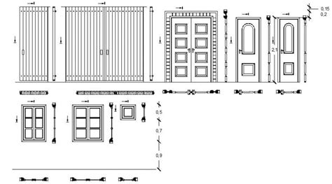 Multiple Single And Double Door And Gate Elevation Blocks Drawing