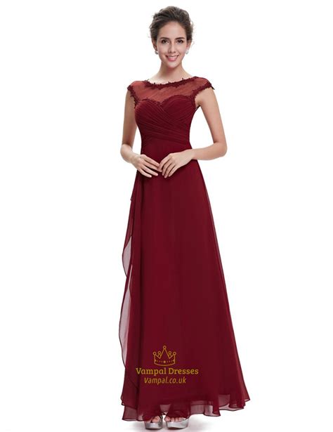 We have metallic and gold bridesmaid dresses, stunning black designs and romantic pink and blush dresses. Burgundy Chiffon Cap Sleeves Bridesmaid Dresses With Lace ...