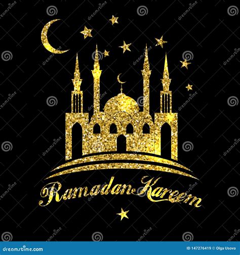 Ramadan Kareem Or Eid Mubarak Greeting Background Islamic With Gold
