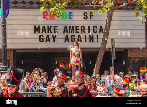 Naked Woman Stand At The Sign Make America Gay Again At The San Francisco Pride Parade