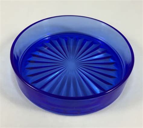 Cobalt Blue Glass Coaster 4 Starburst Pattern Round Depression Glass Dish Antique Price