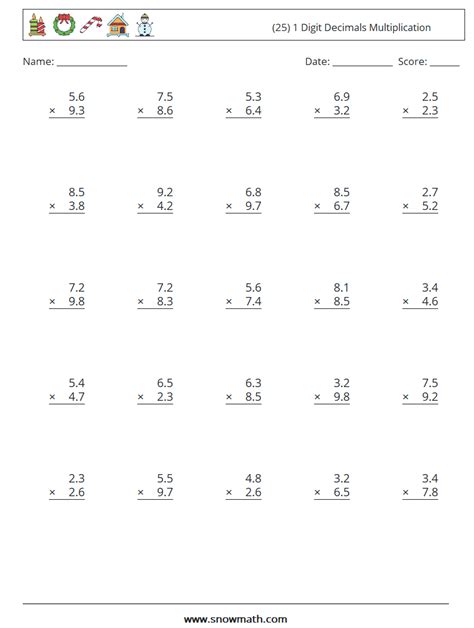Decimals Multiplication Decimals Worksheetsmath Worksheets Math Drills