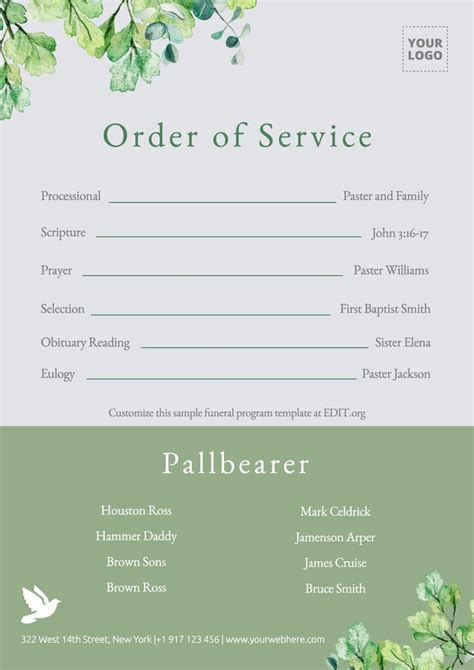 Funeral Program Template With Order Of Service