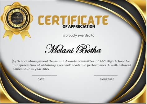 Top Student Award Certificate Of Appreciation Template In Ms Etsy