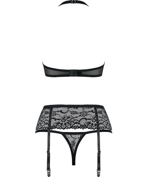 Obsessive Black Lace Three Piece Lingerie Set Sexystyle Eu