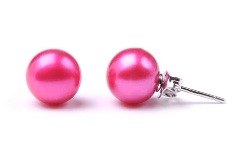 9mm Hot Pink Freshwater Pearl Studs With Sterling Silver Posts And Backs