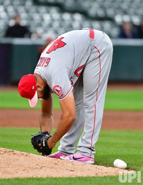 Photo Angels Relief Pitcher Luis Garcia Stretches Before Delivering To