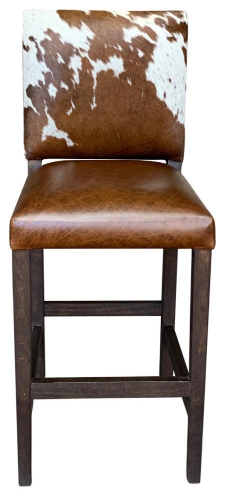 Modern Cowhide Counter Stool With Back Set Of 5 Southwestern Bar
