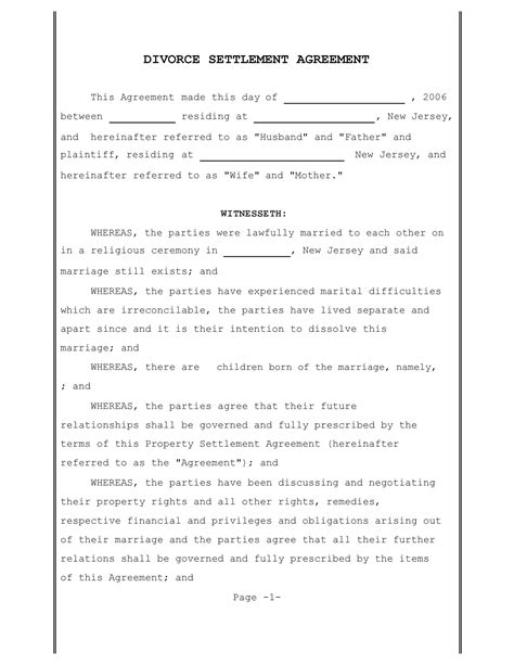 42 Divorce Settlement Agreement Templates 100 Free