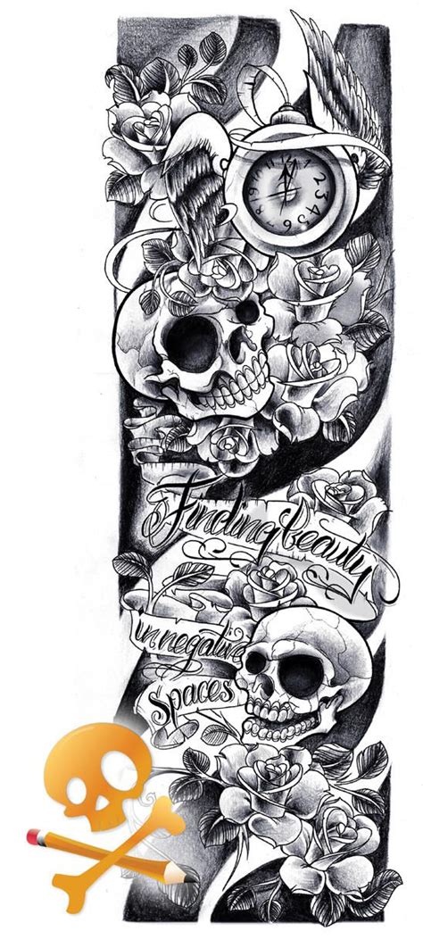 A Tattoo Design With Skulls And Flowers