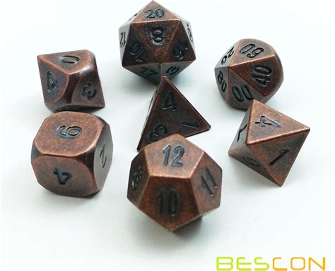 Bescon Antique Copper Solid Metal Polyhedral Dandd Dice Set Of 7 Old