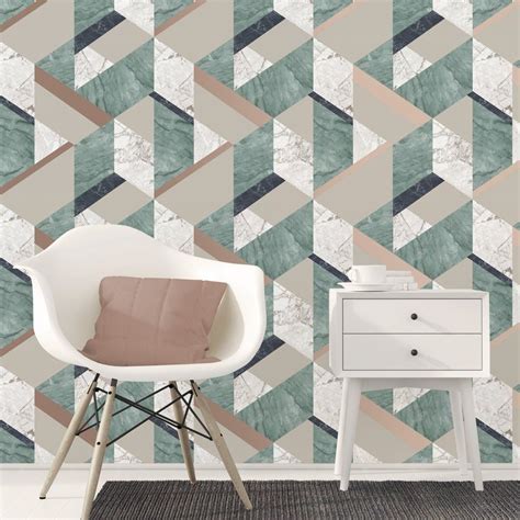 Marblesque Geo Jade Geometric Wallpaper Grey Decor Geometric Wallpaper