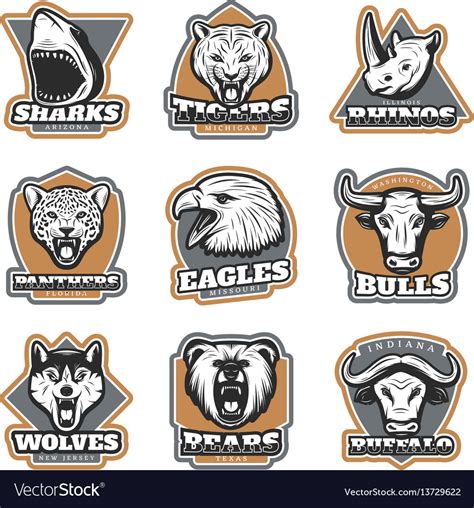 Colorful Team Sport Animals Logotypes Set Vector Image
