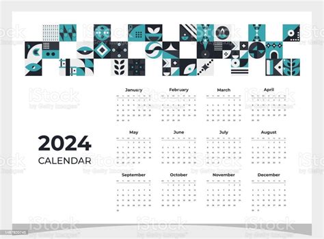 Pola Geometris Kalender 2024 Template Kalender Untuk Tahun 2024 Dengan