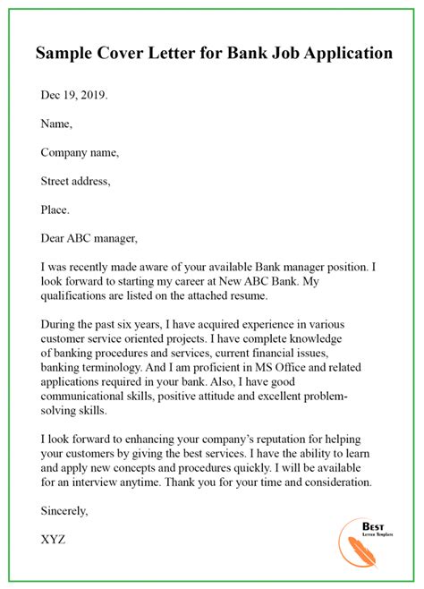 Cover Letter Template For Bank Teller Format Sample And Example