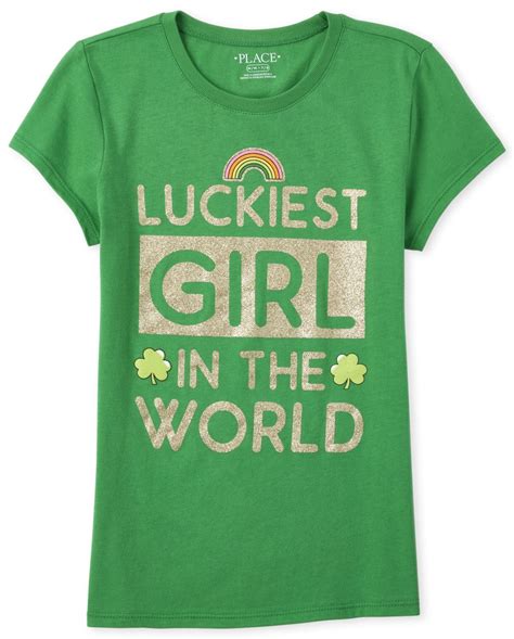 Girls St Patricks Day Short Sleeve Glitter Luckiest Girl In The World