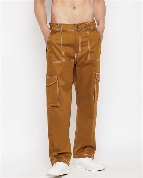Buy Mens Brown Oversized Cotton Cargo Pants For Men Brown Online At