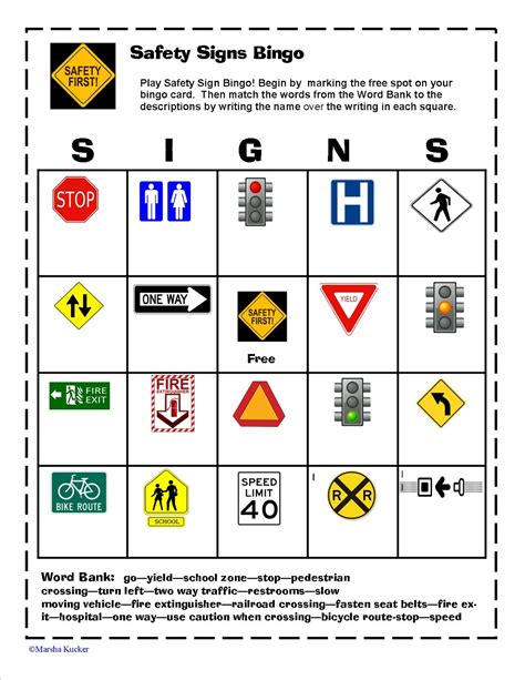 Kidz Learning Connection Safety Signs Bingo