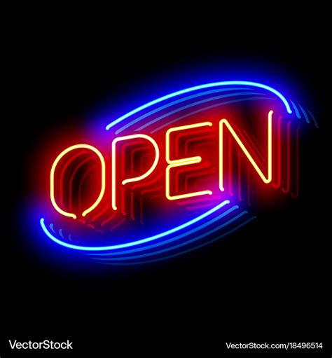 Open Neon Sign With Reflection Royalty Free Vector Image