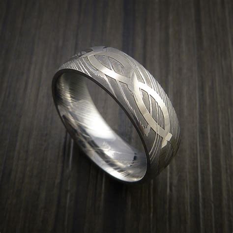 Damascus Steel 14K White Gold Celtic Knot Ring Infinity Design Wedding