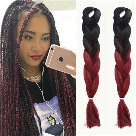 If you want shorter braids, use fewer packages and cut the braid hair into halves or thirds. 24" Ombre Black / Burgundy Kanekalon Jumbo Synthetic Braiding Hair Extensions | eBay