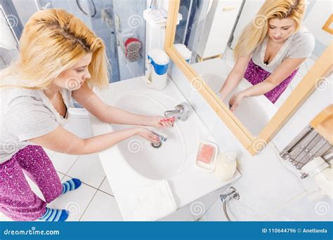 Woman Washing Her Hands In Sink Stock Photo Image Of Personal Healthy