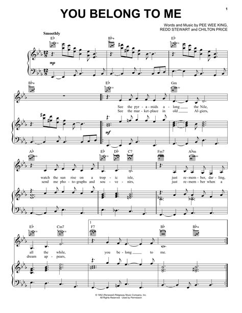You Belong To Me Sheet Music By Patsy Cline Piano Vocal And Guitar