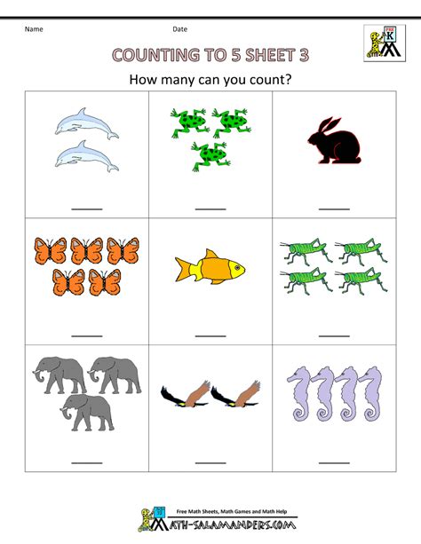 Handwriting and creative writing printable materials to learn and practice writing for preschool, kindergarten and early days of the week handwriting worksheets the very hungry caterpillar theme. Preschool Counting Worksheets - Counting to 5