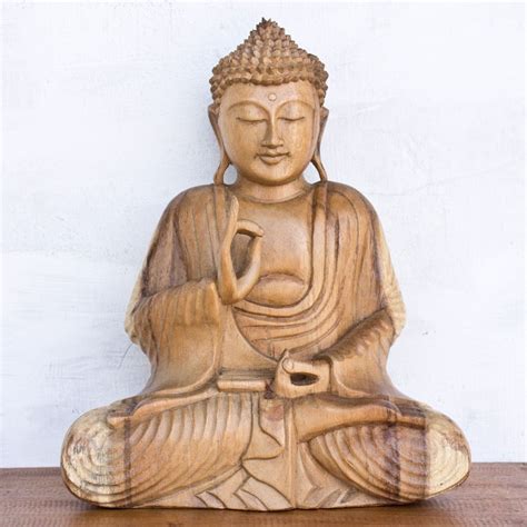 Wooden Buddha With Natural Wood Color Buddha Statue Wood Colors