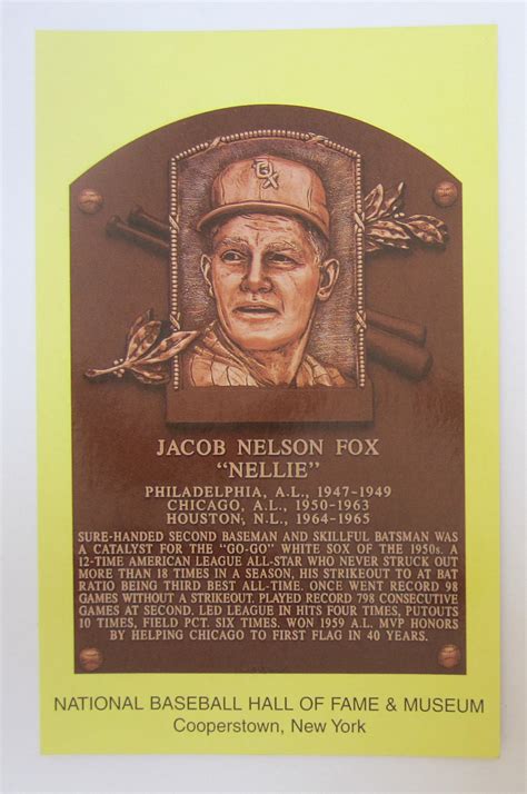 Nellie Fox Hall Of Fame Cooperstown Plaque Postcard