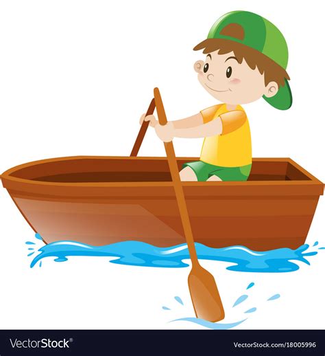 Little Boy Rowing Boat Alone Royalty Free Vector Image