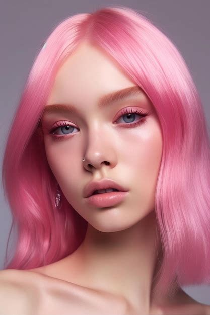 Premium Ai Image A Girl With Pink Hair And Pink Eyes
