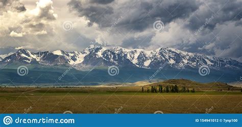 Mountain Panorama Chuya Ridge Altai Snow And The Road Russia June