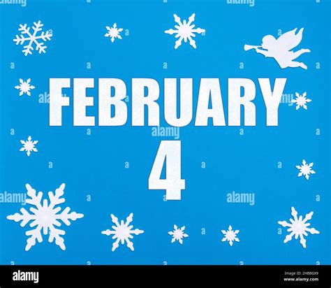 February 4th Winter Blue Background With Snowflakes Angel And A