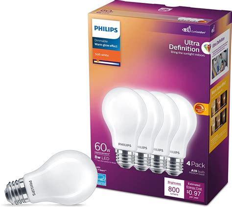 Philips Led Frosted Dimmable A19 Light Bulbs 4 Pack