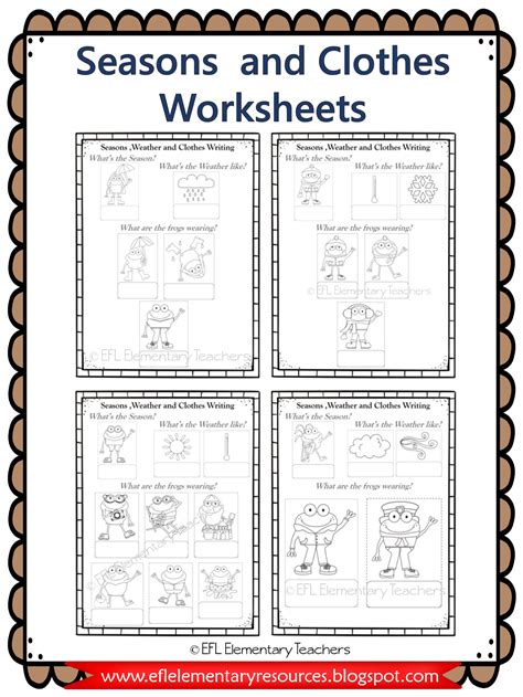 ESL Seasons and Clothes Worksheets | Clothes worksheet, Elementary teacher, Seasons
