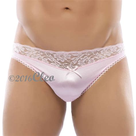 Pink Silky Satin Briefs Panties For Men Lace Bikini