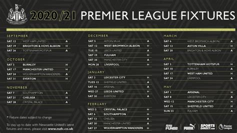 Live team p w d l f a gd pts form; The 2020/21 Newcastle United Premier League fixtures now ...