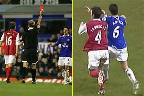 mikel arteta s crazy red card against arsenal led to fears he d broken cesc fabregas jaw