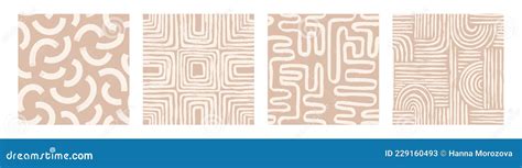 Set Contemporary Seamless Pattern With Abstract Line In Nude Colors