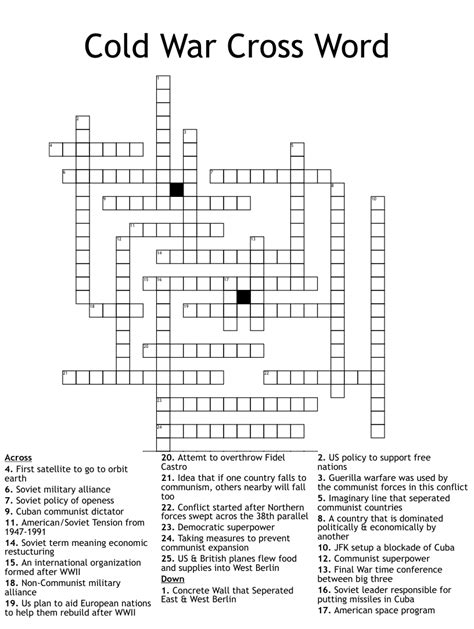 Cold War Easing Crossword Cold War Word Search