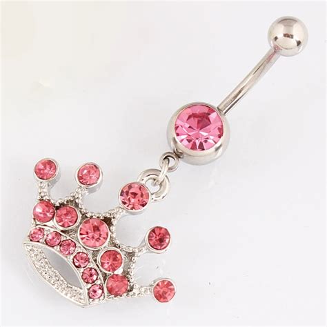 Rose Imperial Crown Belly Button Ring Lady Body Piercing Jewelry Retail Navel Bar 14g 316l