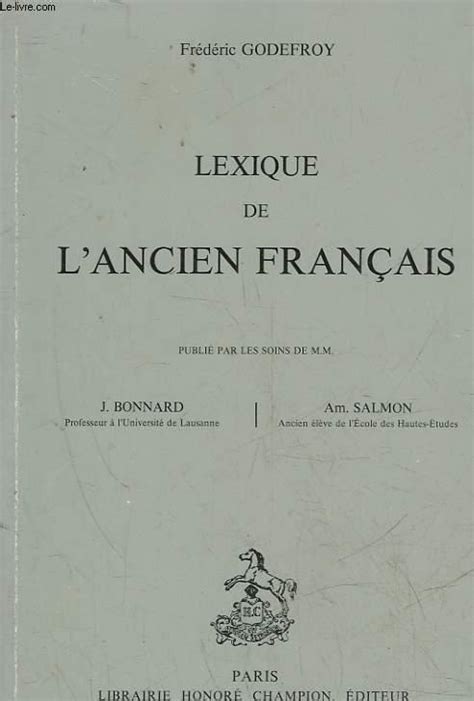 Lexique De Lancien Francais By Godefroy Frederic Bon Couverture