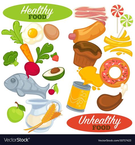 Healthy And Unhealthy Food Set Vector Image On Vectorstock Healthy