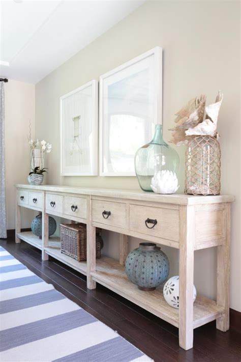 Transitional Coastal Buffet Table In Neutral Dining Room