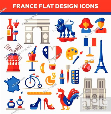 Set Of Vector Flat Design France Travel Icons And Infographics Elements