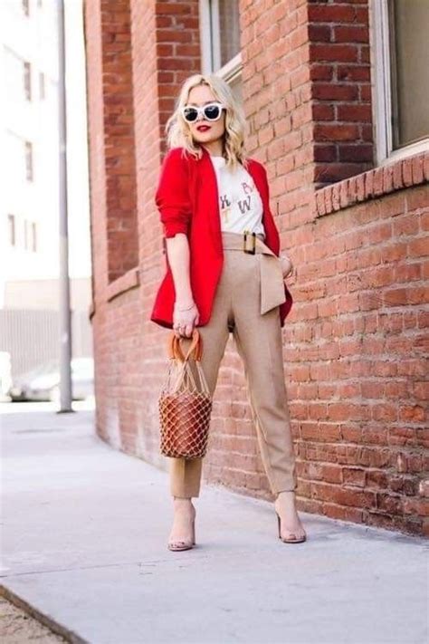 blazer outfits casual chic outfits fall outfits fashion outfits ladies fashion red outfit