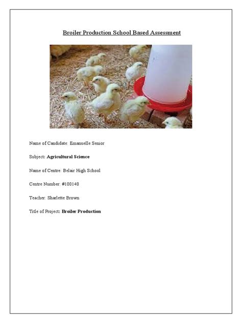 Agricultural Science Broiler Production Sba Sample Pdf