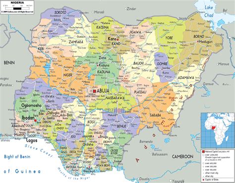 detailed political and administrative map of nigeria with all roads cities and airports